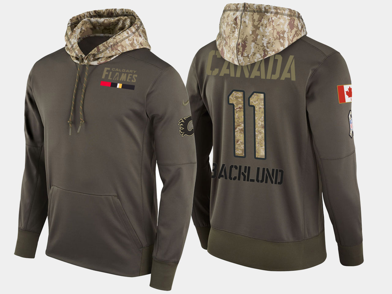 Nike Flames 11 Mikael Backlund Olive Salute To Service Pullover Hoodie