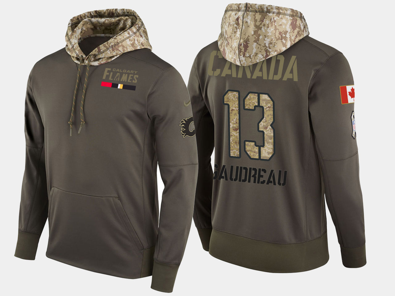 Nike Flames 13 Johnny Gaudreau Olive Salute To Service Pullover Hoodie