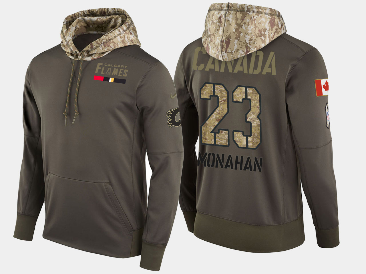 Nike Flames 23 Sean Monahan Olive Salute To Service Pullover Hoodie