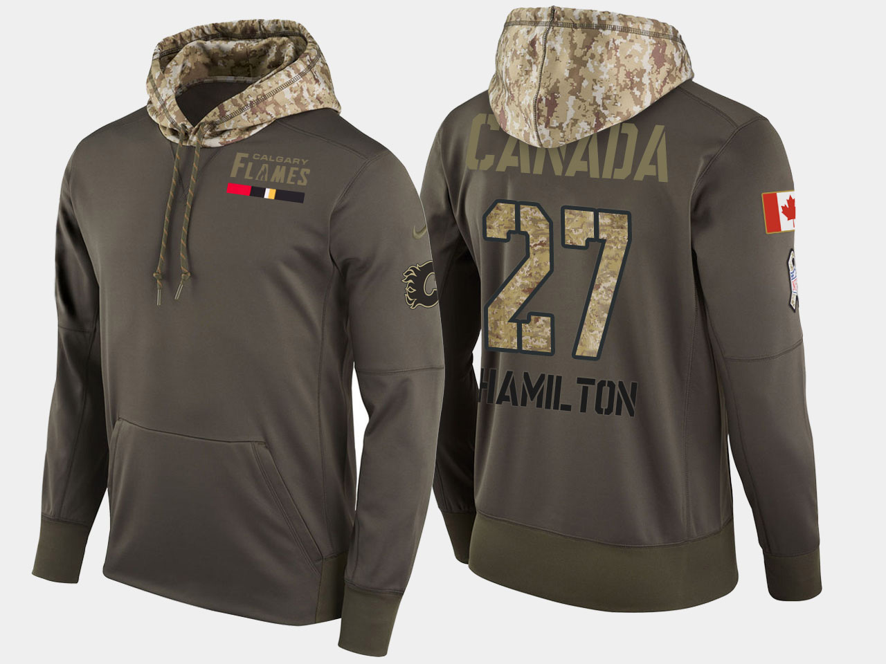 Nike Flames 27 Dougie Hamilton Olive Salute To Service Pullover Hoodie