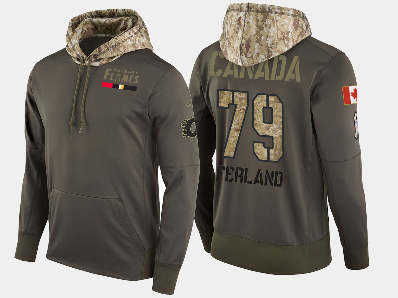 Nike Flames 79 Micheal Ferland Olive Salute To Service Pullover Hoodie - Click Image to Close