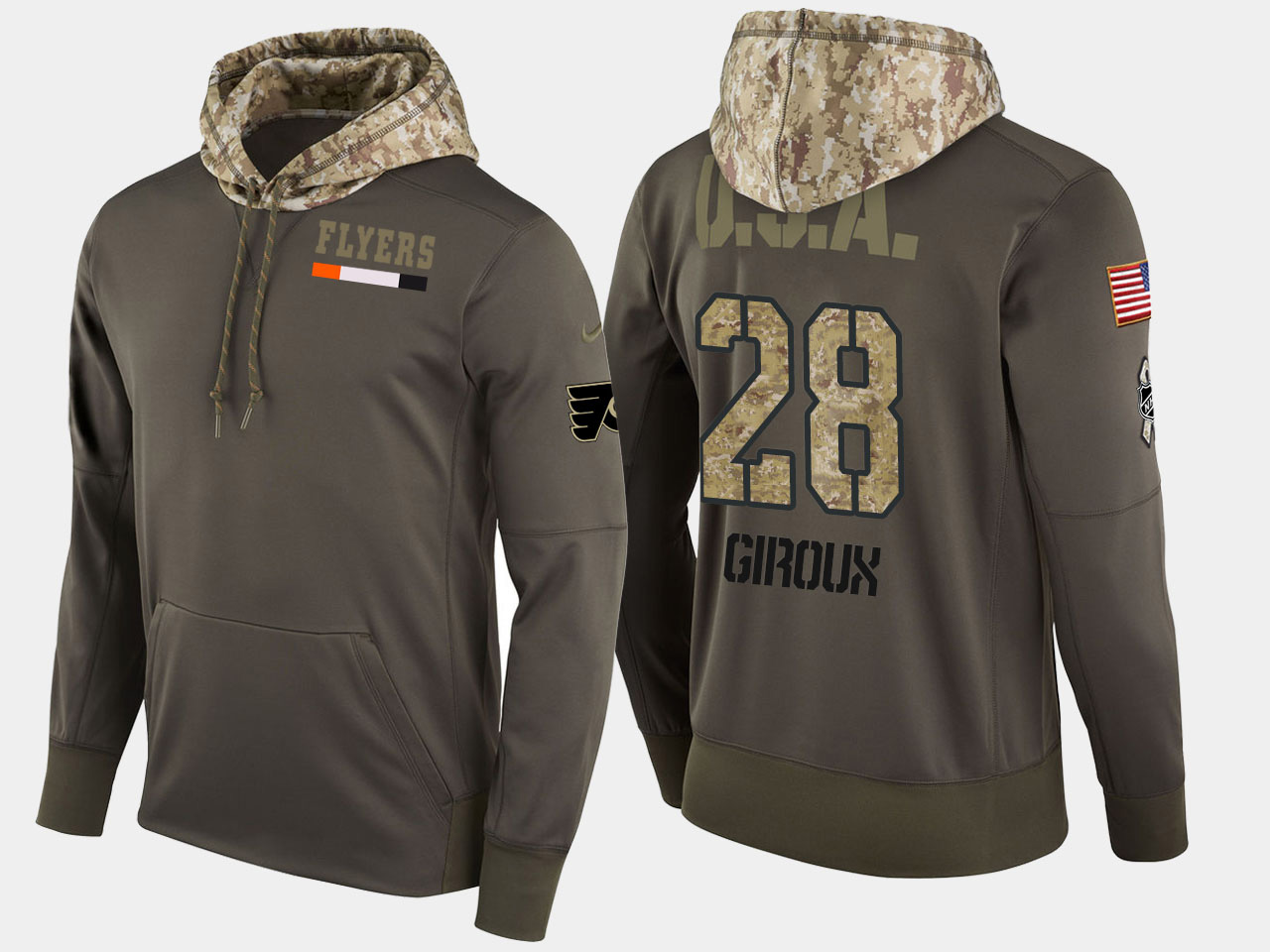 Nike Flyers 28 Claude Giroux Olive Salute To Service Pullover Hoodie