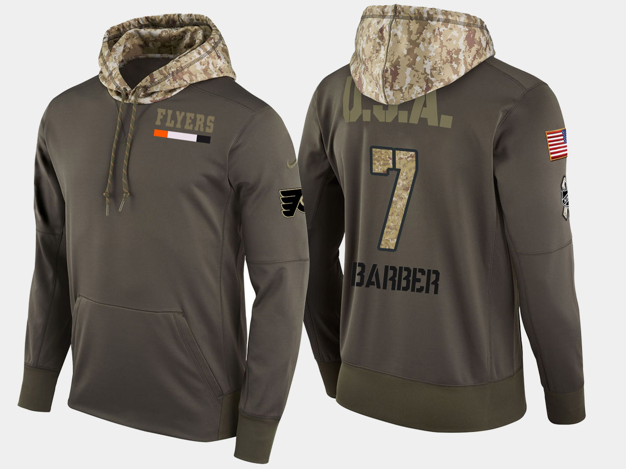 Nike Flyers 7 Bill Barber Retired Olive Salute To Service Pullover Hoodie - Click Image to Close