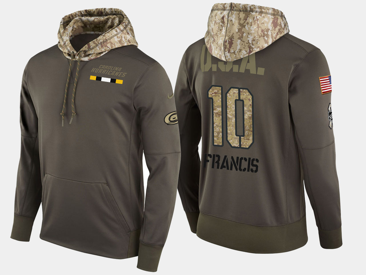Nike Hurricanes 10 Ron Francis Retired Olive Salute To Service Pullover Hoodie