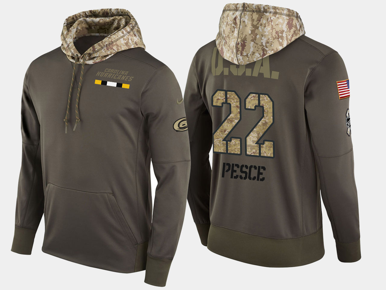 Nike Hurricanes 22 Brett Pesce Olive Salute To Service Pullover Hoodie