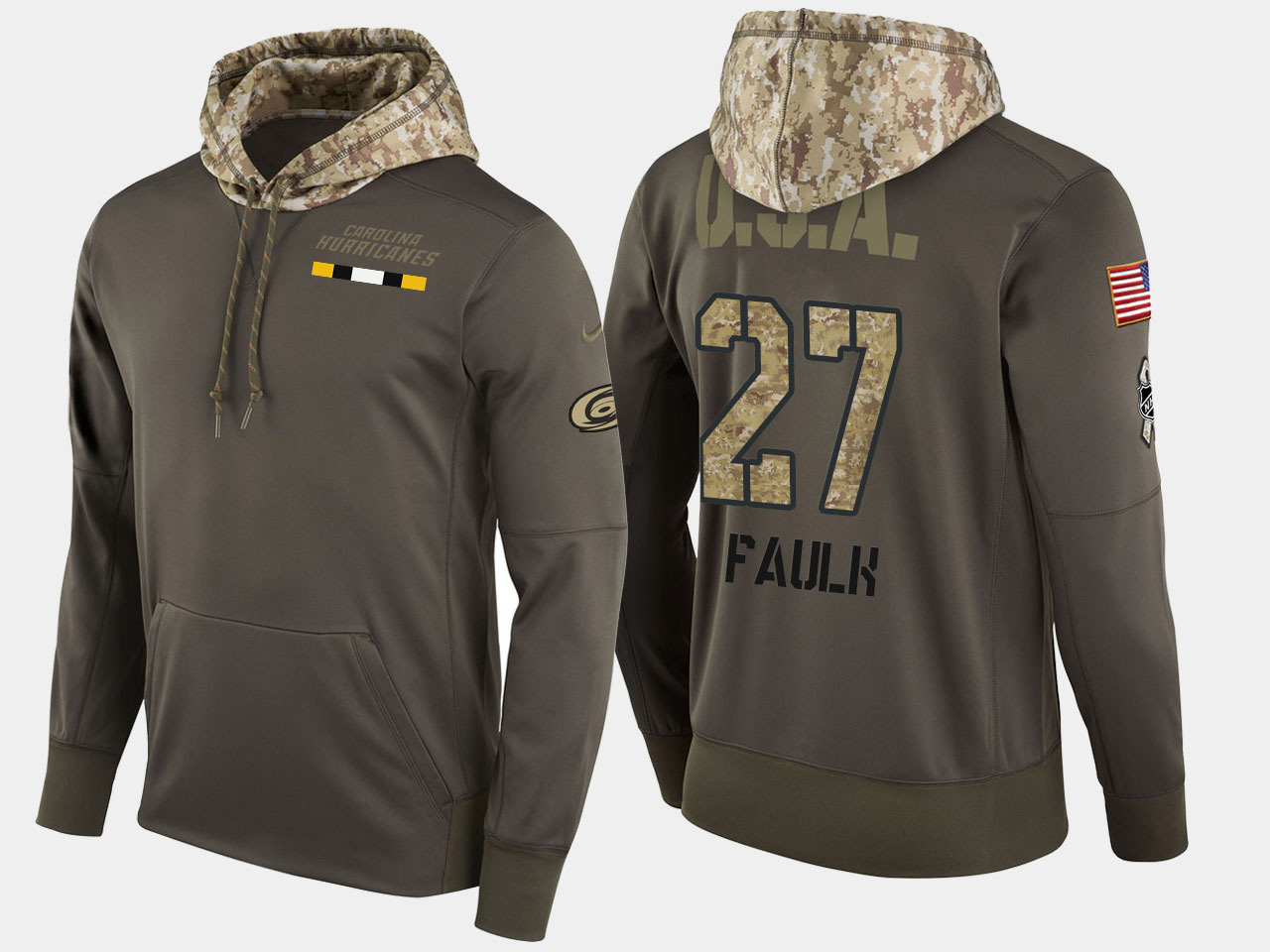 Nike Hurricanes 27 Justin Faulk Olive Salute To Service Pullover Hoodie