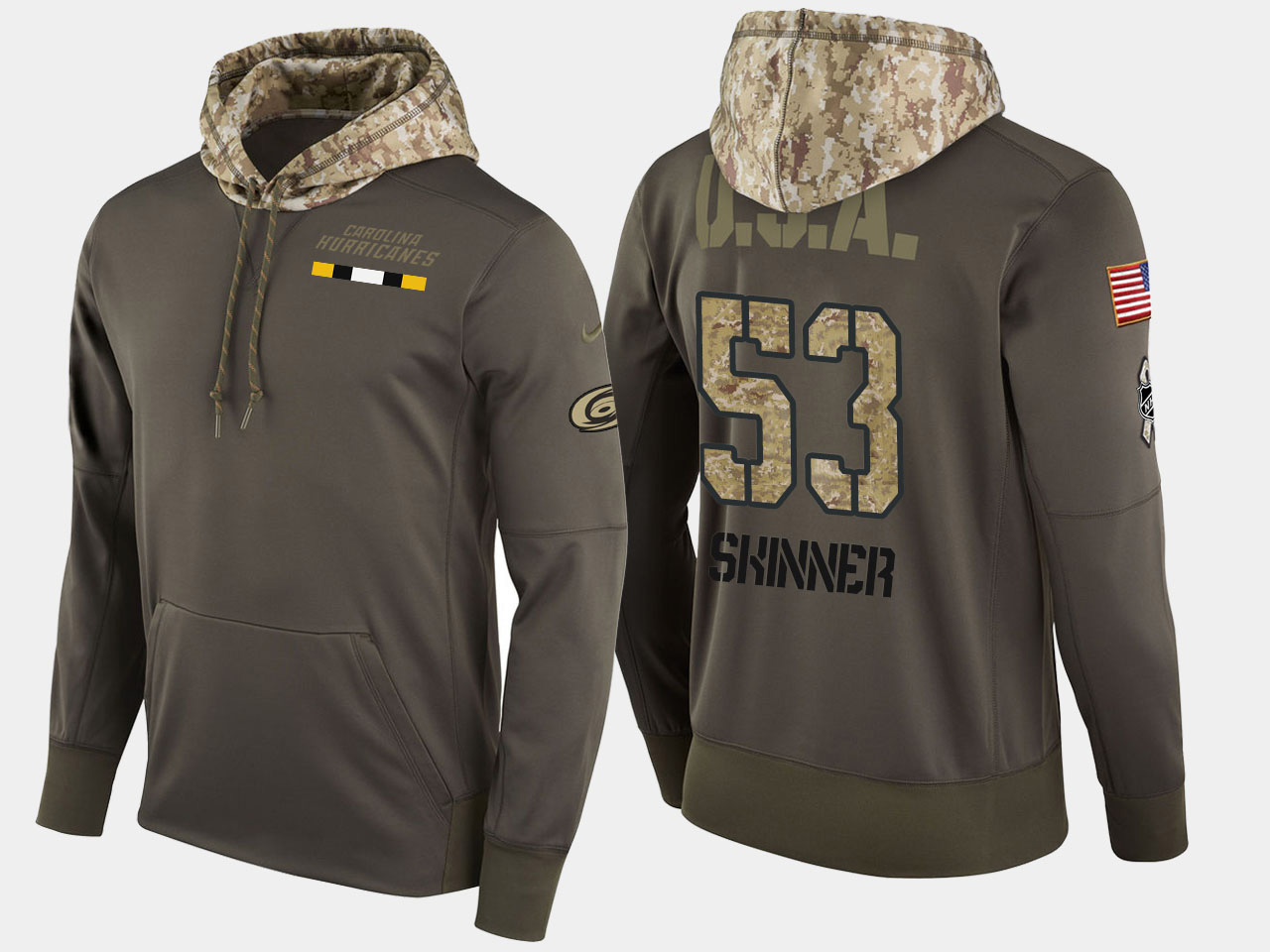 Nike Hurricanes 53 Jeff Skinner Olive Salute To Service Pullover Hoodie