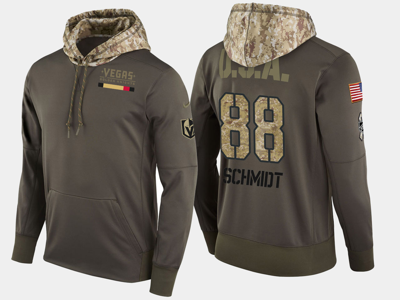 Nike Vegas Golden Knights 88 Nate Schmidt Olive Salute To Service Pullover Hoodie