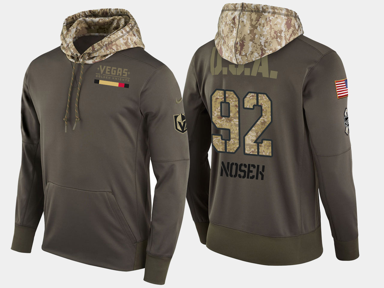 Nike Vegas Golden Knights 92 Tomas Nosek Olive Salute To Service Pullover Hoodie