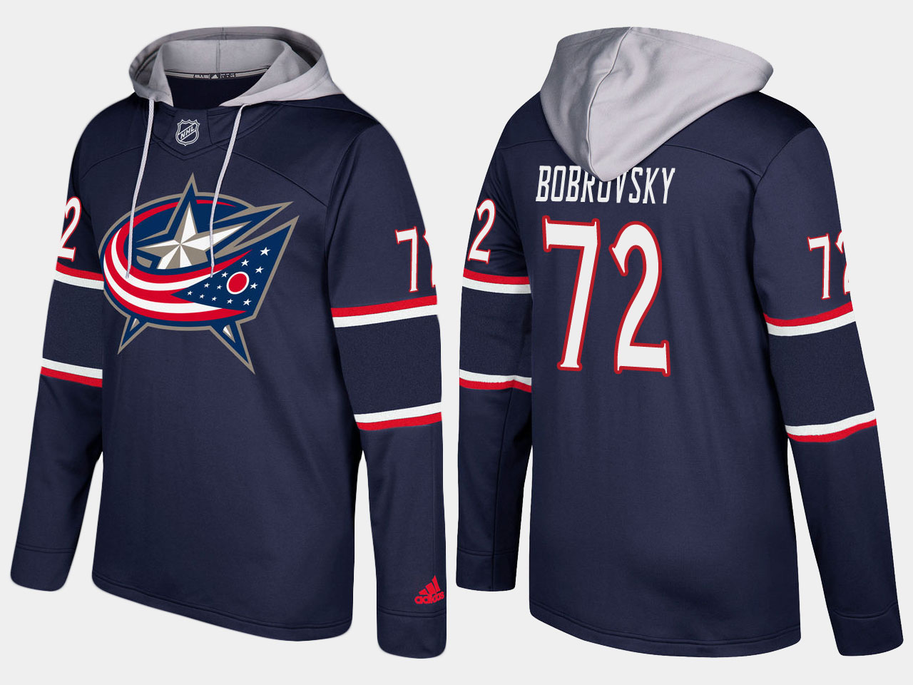 Nike Blue Jackets 72 Sergei Bobrovsky Name And Number Navy Hoodie - Click Image to Close