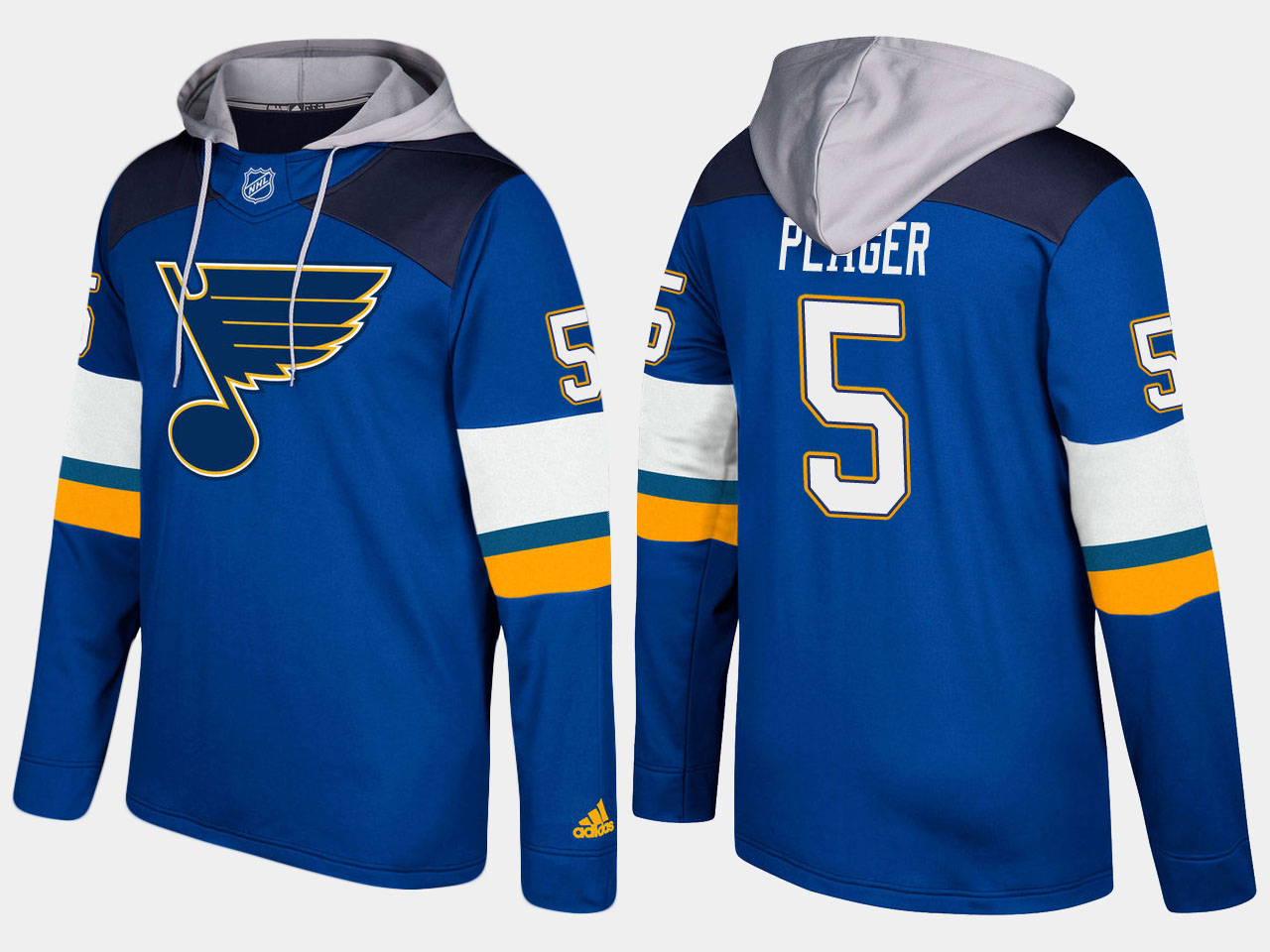 Nike Blues 5 Bob Plager Retired Blue Name And Number Hoodie