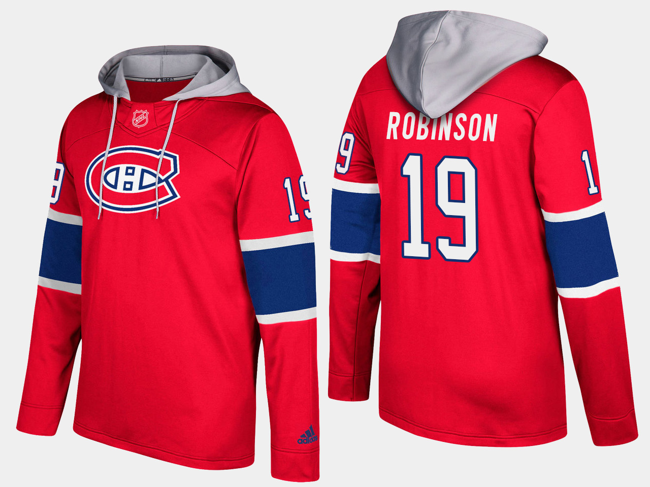 Nike Canadiens 19 Larry Robinson Retired Red Name And Number Hoodie