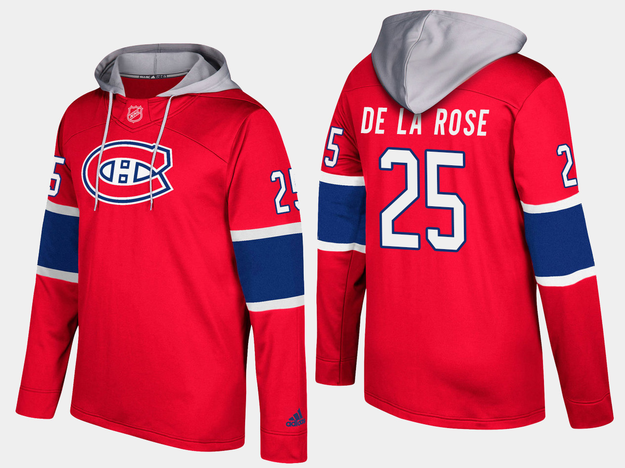 Nike Canadiens 25 Jacob De La Rose Name And Number Red Hoodie - Click Image to Close