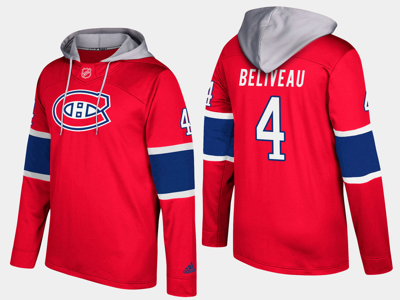 Nike Canadiens 4 Jean Beliveau Retired Red Name And Number Hoodie