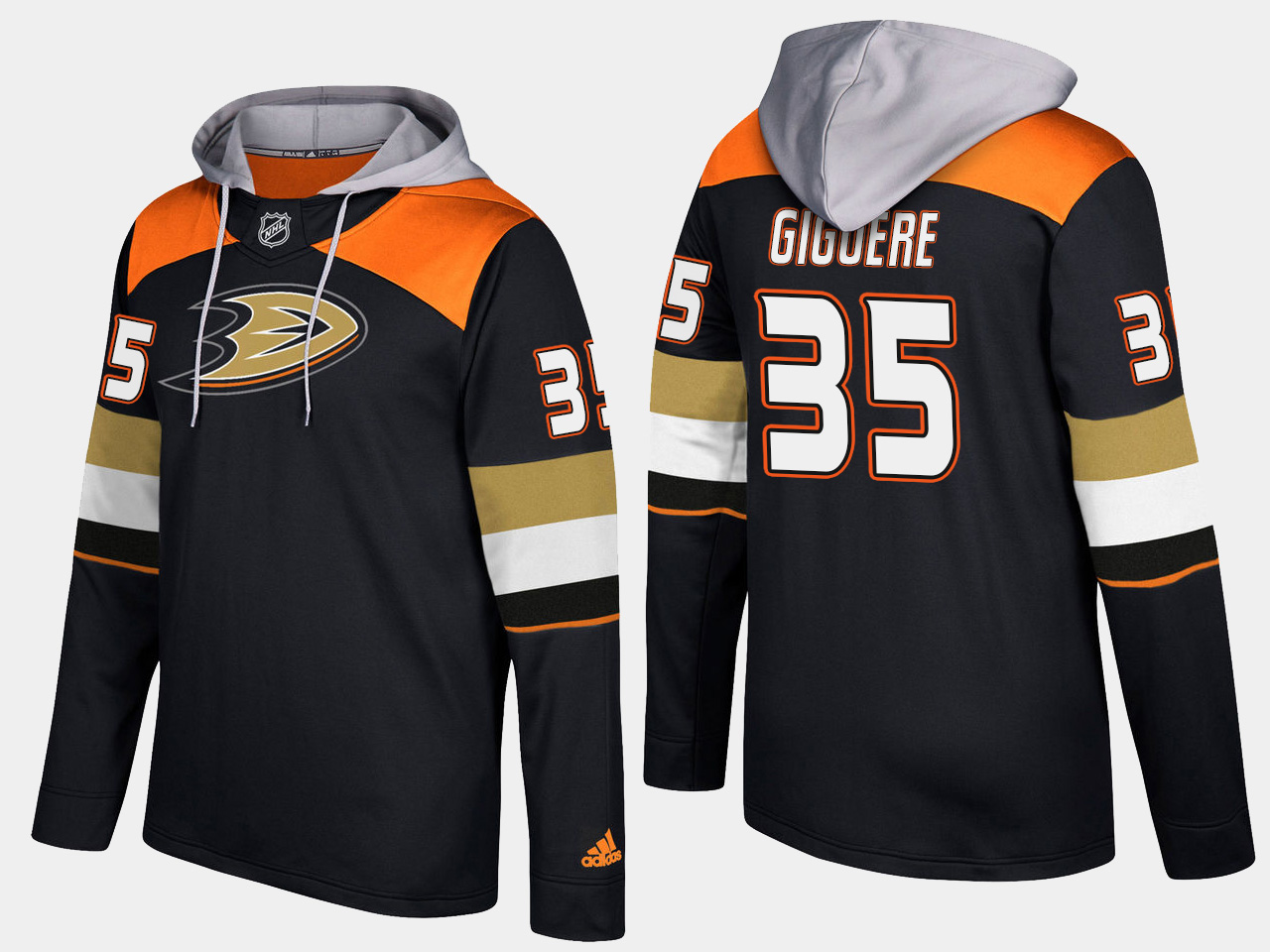 Nike Ducks 35 Jean Sebastien Giguere Retired Black Name And Number Hoodie - Click Image to Close