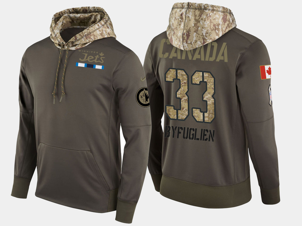 Nike Jets 33 Dustin Byfuglien Olive Salute To Service Pullover Hoodie