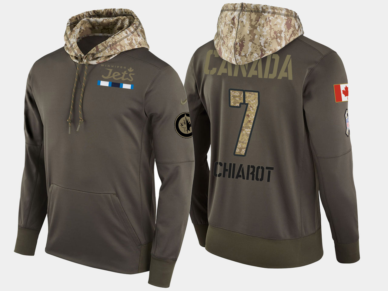 Nike Jets 7 Ben Chiarot Olive Salute To Service Pullover Hoodie - Click Image to Close