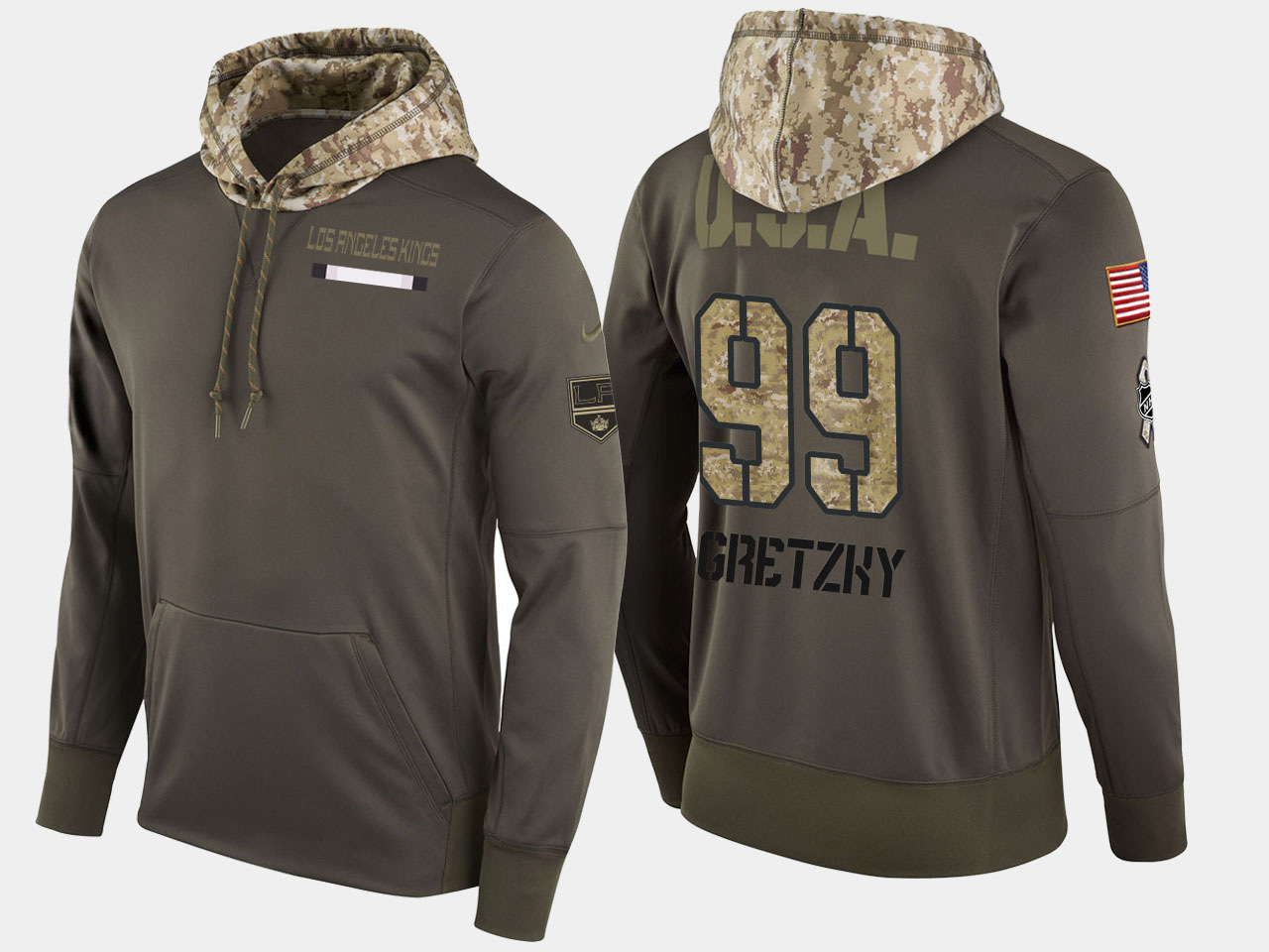 Nike Kings 99 Wayne Gretzky Retired Olive Salute To Service Pullover Hoodie