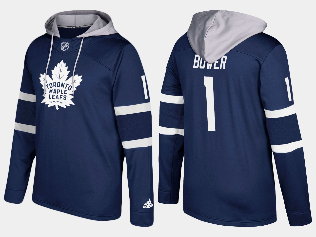 Nike Maple Leafs 1 Johnny Bower Retired Royal Name And Number Hoodie