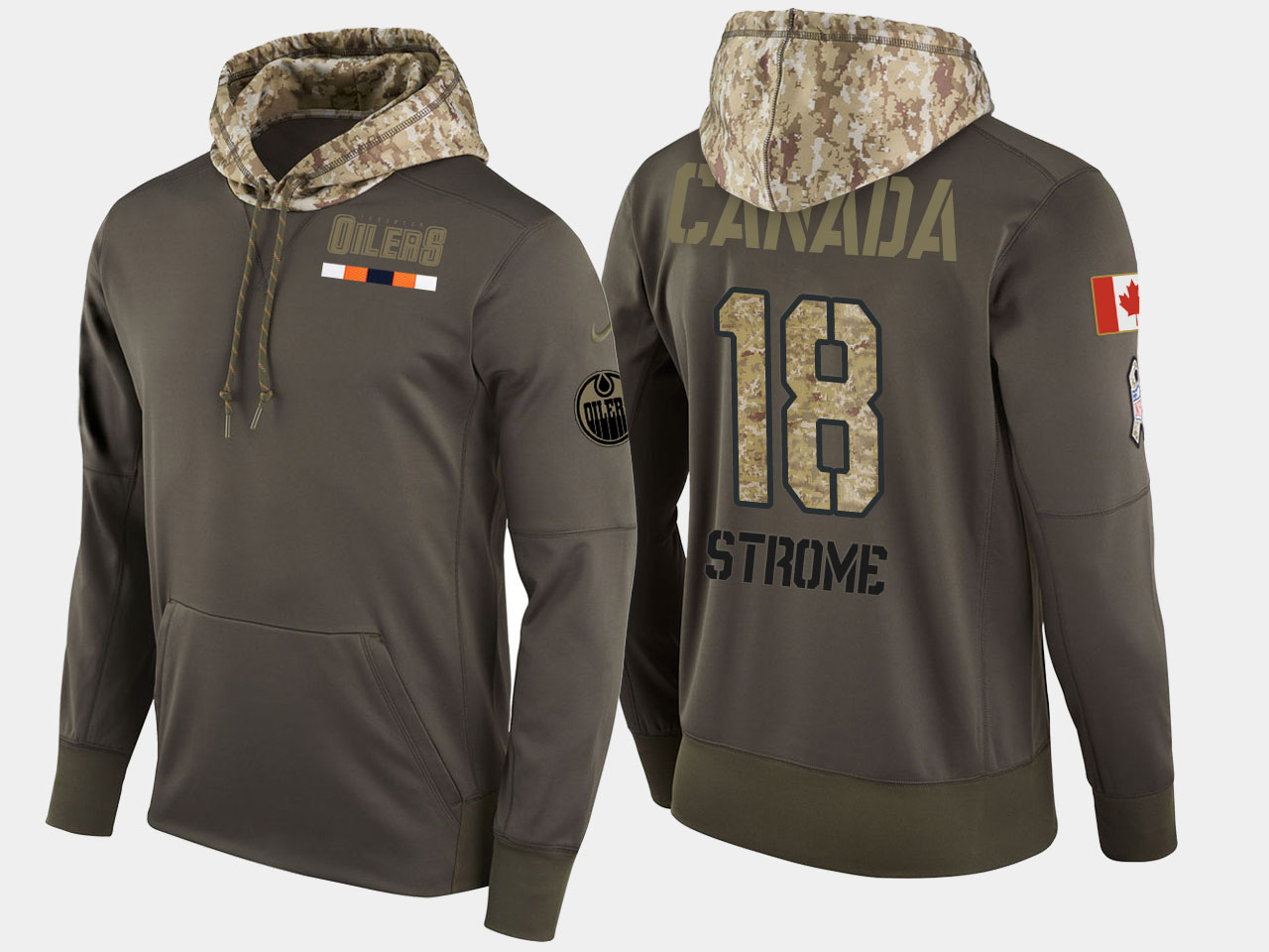 Nike Oilers 18 Ryan Strome Olive Salute To Service Pullover Hoodie - Click Image to Close