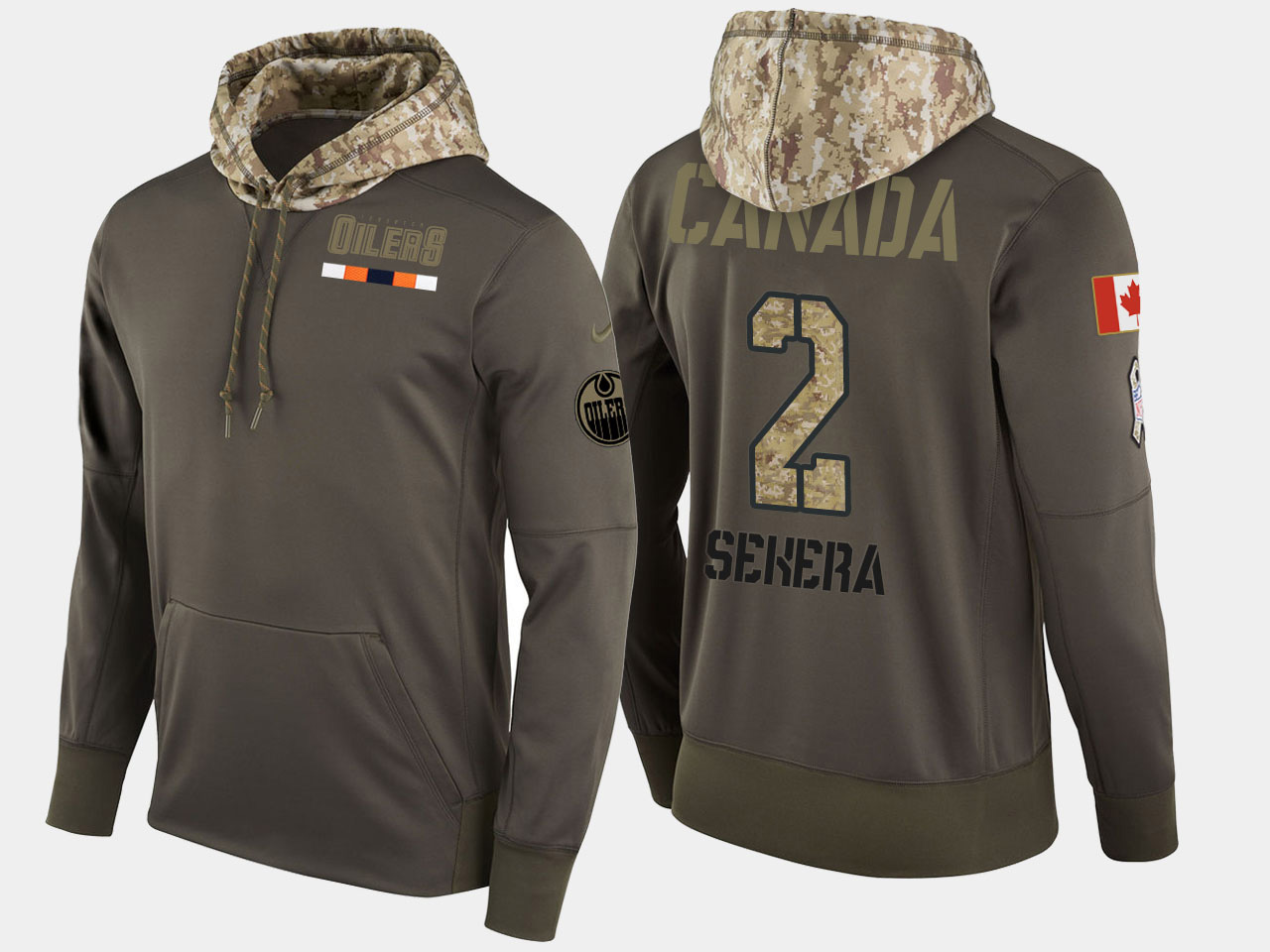 Nike Oilers 2 Andrej Sekera Olive Salute To Service Pullover Hoodie
