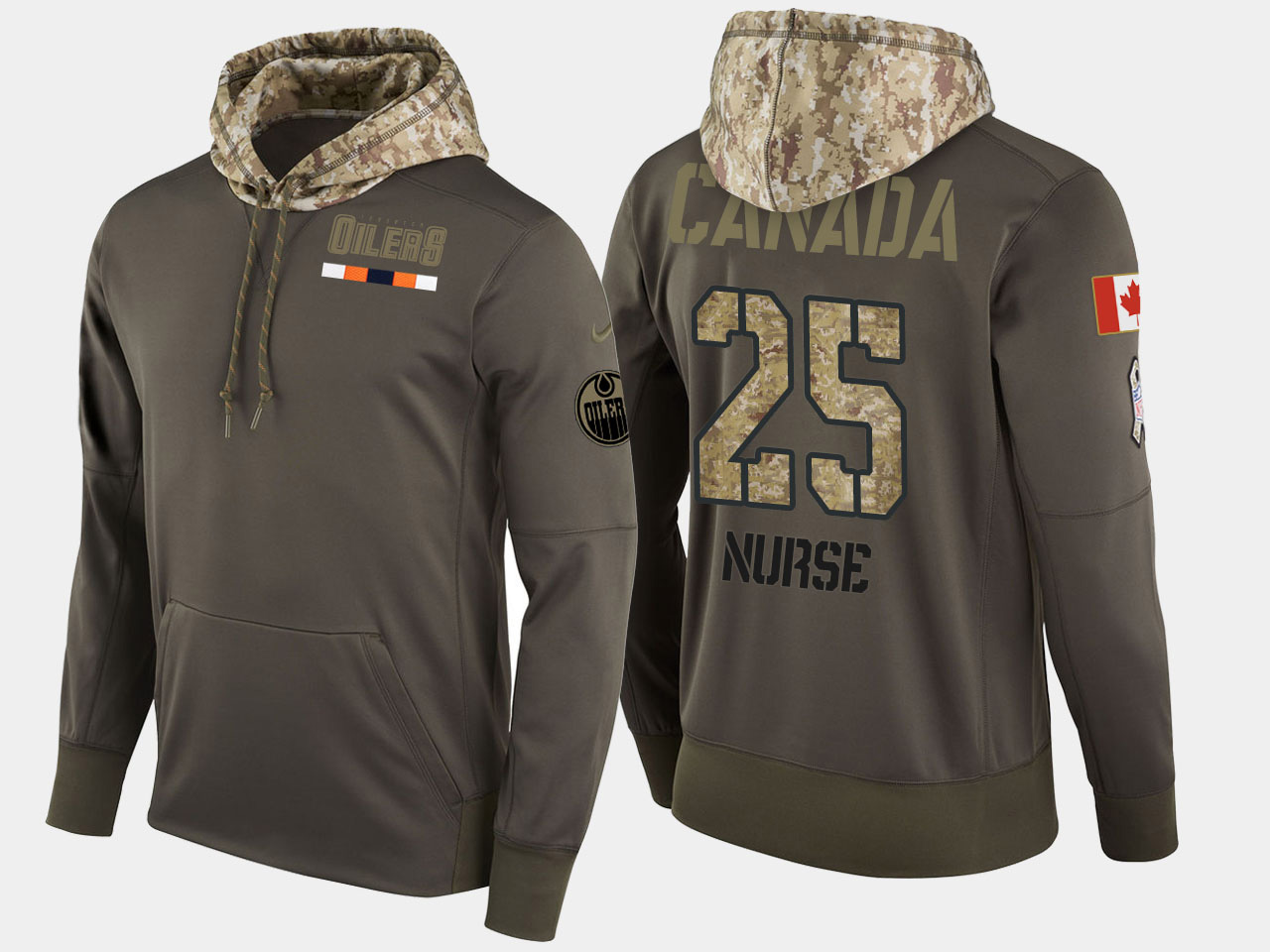 Nike Oilers 25 Darnell Nurse Olive Salute To Service Pullover Hoodie