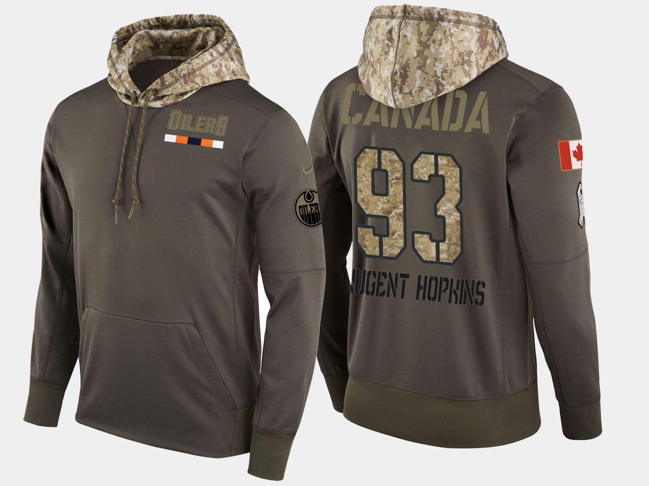 Nike Oilers 93 Ryan Nugent Hopkins Olive Salute To Service Pullover Hoodie