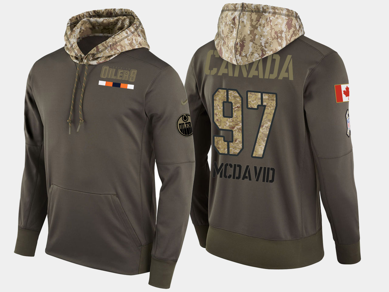 Nike Oilers 97 Connor Mcdavid Olive Salute To Service Pullover Hoodie