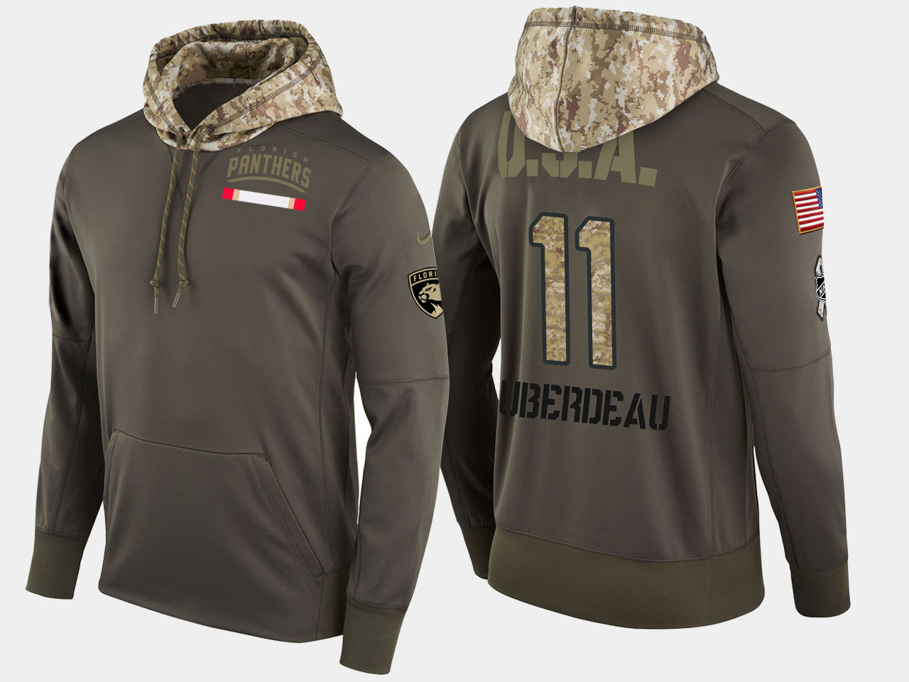 Nike Panthers 11 Jonathan Huberdeau Olive Salute To Service Pullover Hoodie