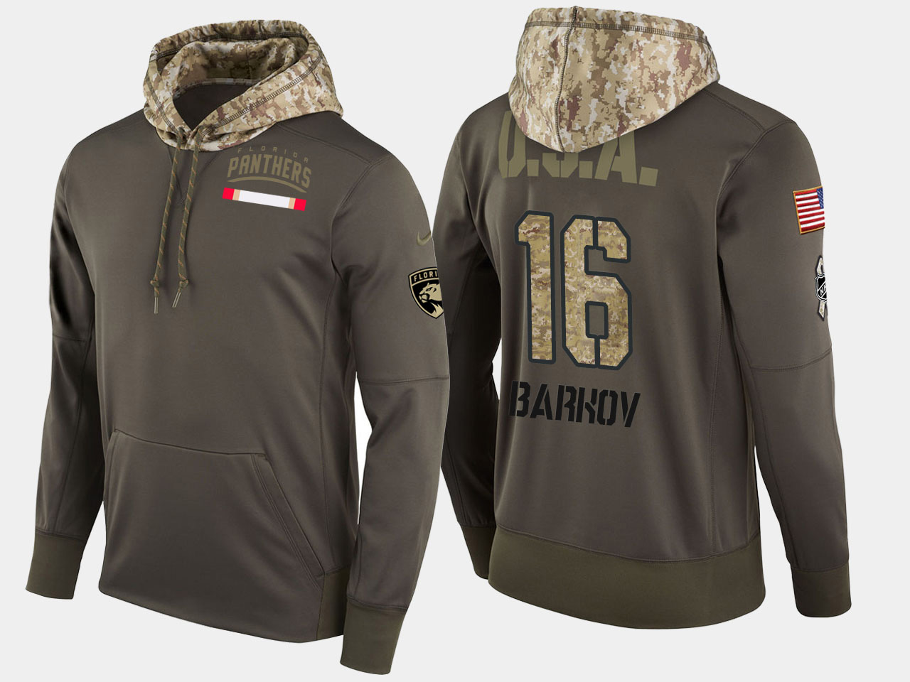 Nike Panthers 16 Aleksander Barkov Olive Salute To Service Pullover Hoodie - Click Image to Close