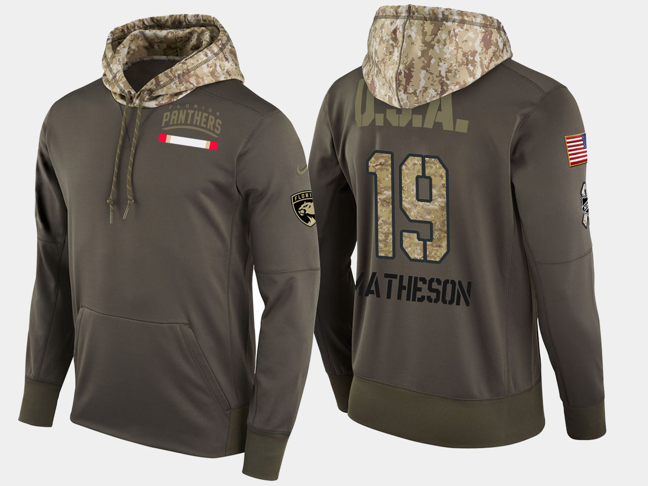 Nike Panthers 19 Mike Matheson Olive Salute To Service Pullover Hoodie - Click Image to Close
