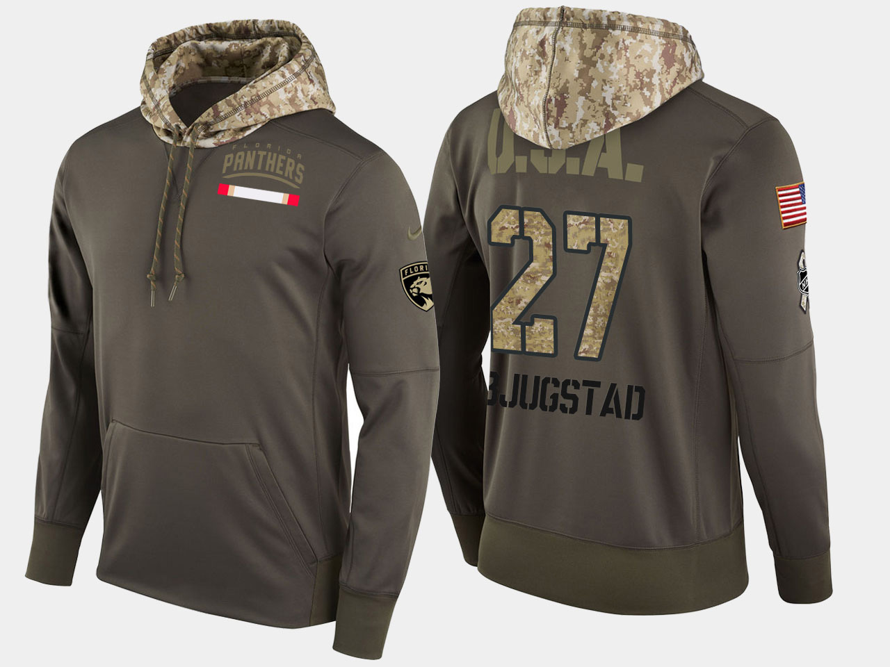 Nike Panthers 27 Nick Bjugstad Olive Salute To Service Pullover Hoodie - Click Image to Close