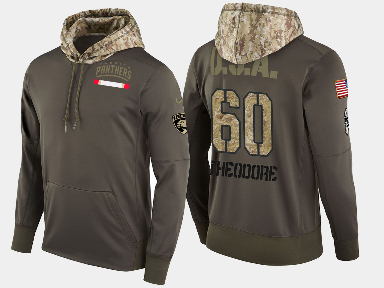 Nike Panthers 60 Jose Theodore Retired Olive Salute To Service Pullover Hoodie - Click Image to Close