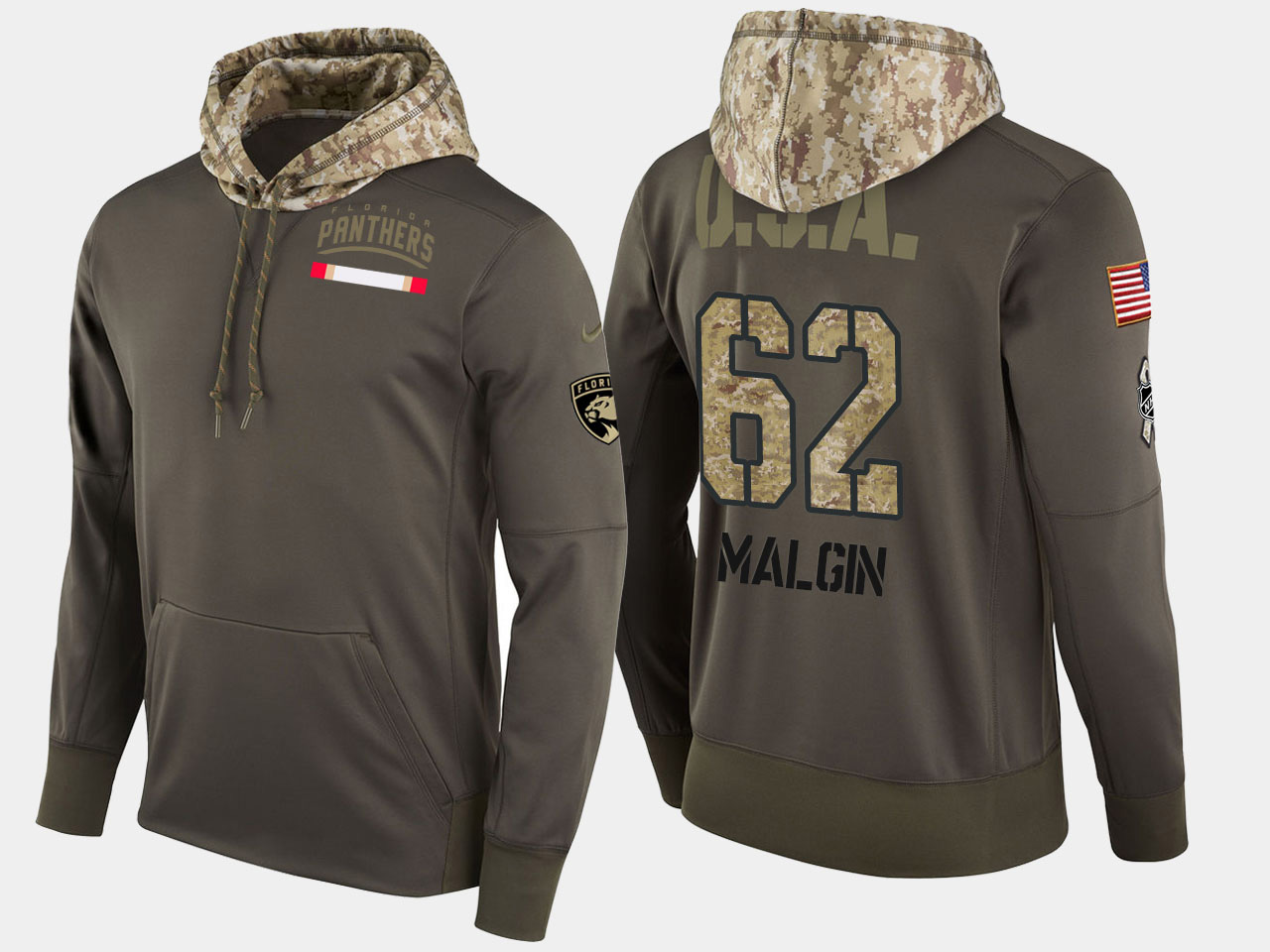 Nike Panthers 62 Denis Malgin Olive Salute To Service Pullover Hoodie - Click Image to Close