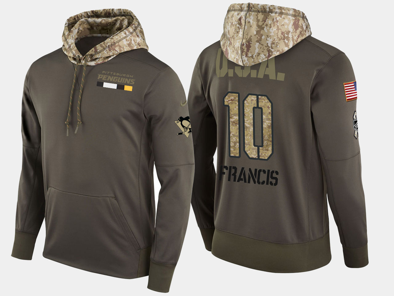 Nike Penguins 10 Ron Francis Retired Olive Salute To Service Pullover Hoodie