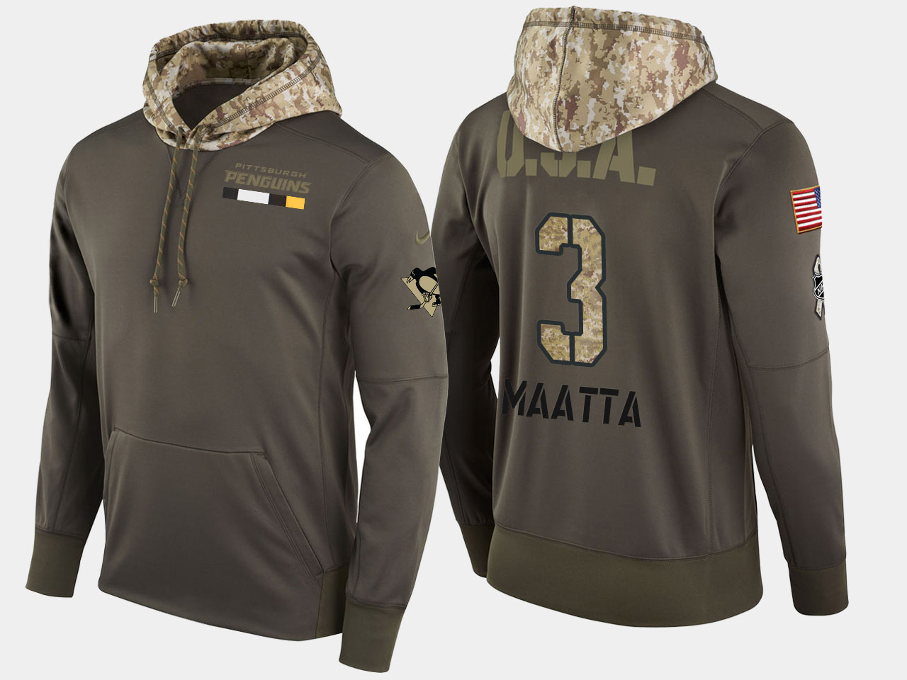 Nike Penguins 3 Olli Maatta Olive Salute To Service Pullover Hoodie