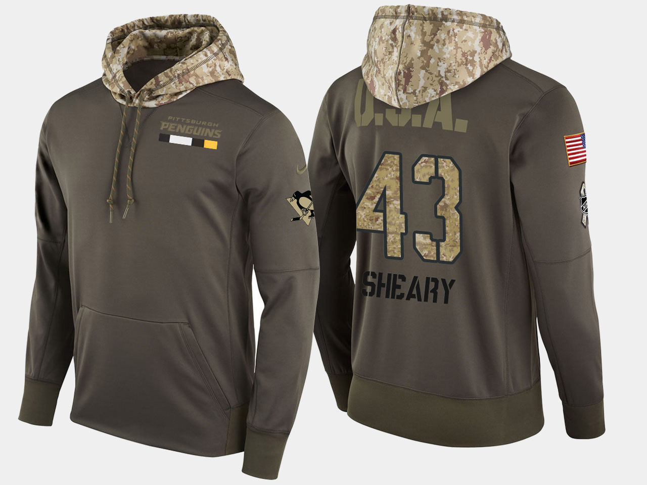 Nike Penguins 43 Conor Sheary Olive Salute To Service Pullover Hoodie