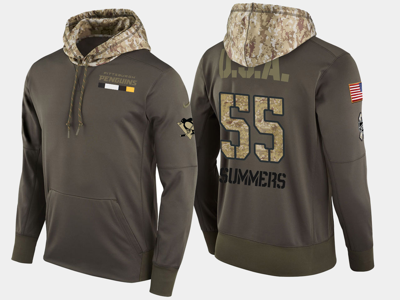 Nike Penguins 55 Chris Summers Olive Salute To Service Pullover Hoodie