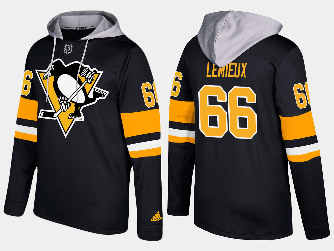 Nike Penguins 66 Mario Lemieux Retired Black Name And Number Hoodie - Click Image to Close
