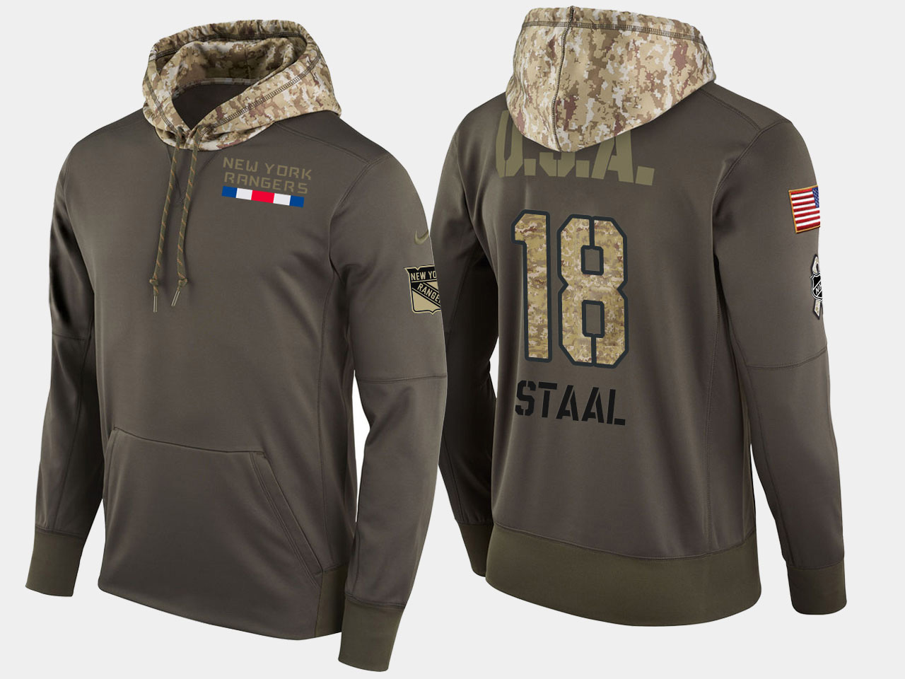 Nike Rangers 18 Marc Staal Olive Salute To Service Pullover Hoodie