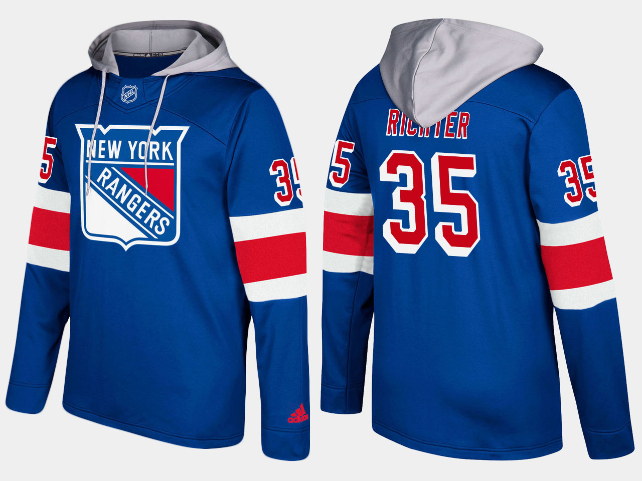 Nike Rangers 35 Mike Richter Retired Blue Name And Number Hoodie