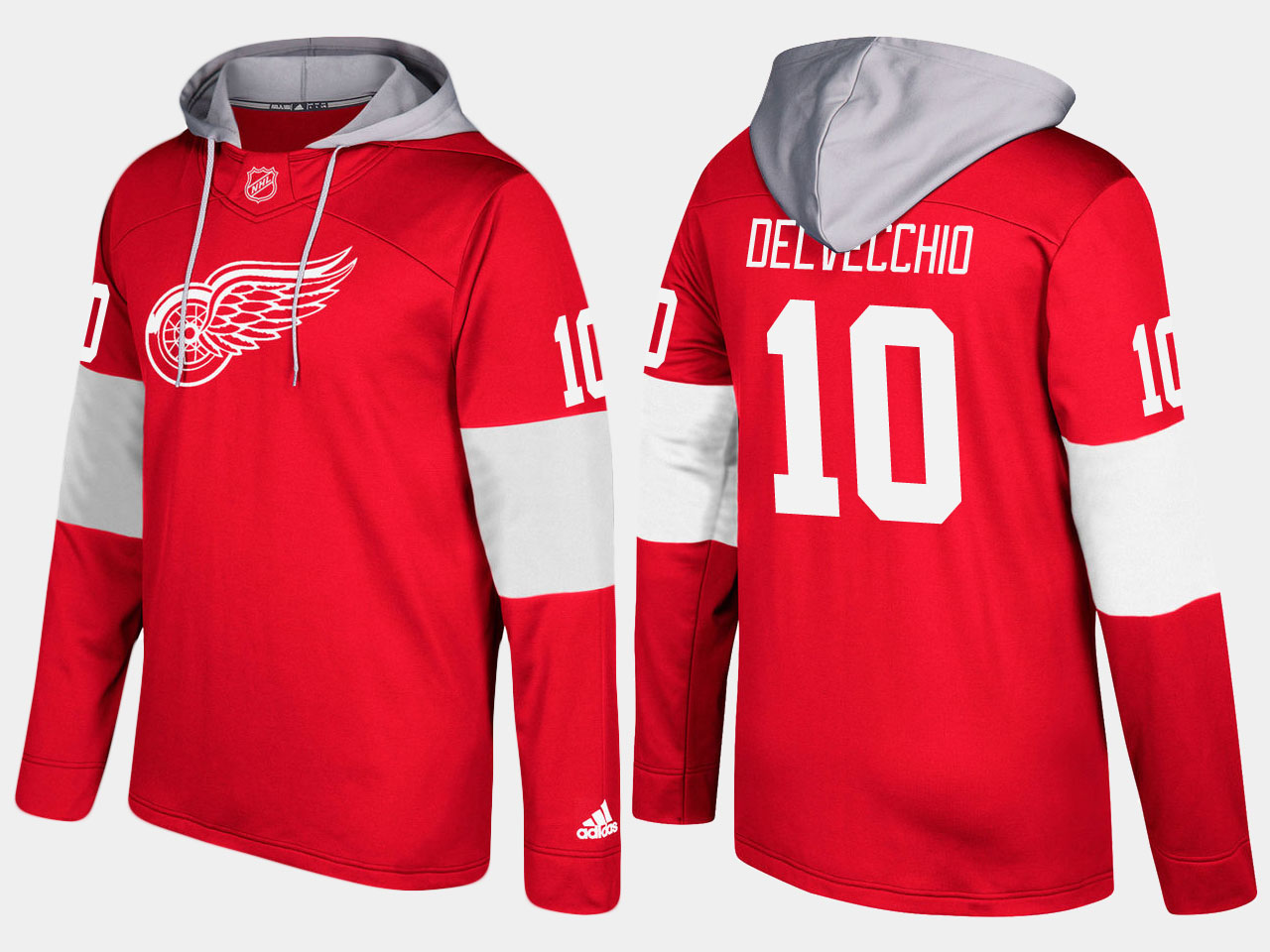 Nike Red Wings 10 Alex Delvecchio Retired Red Name And Number Hoodie