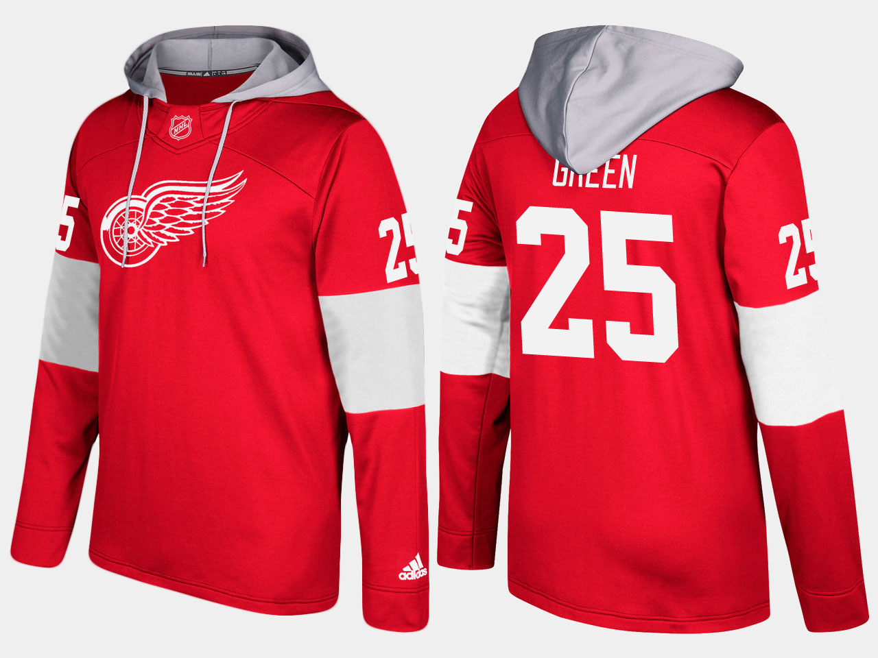 Nike Red Wings 25 Mike Green Name And Number Red Hoodie