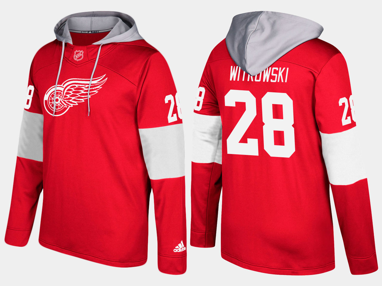 Nike Red Wings 28 Luke Witkowski Name And Number Red Hoodie