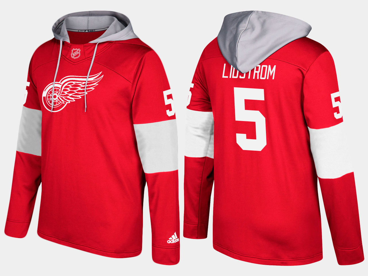 Nike Red Wings 5 Nicklas Lidstrom Retired Red Name And Number Hoodie - Click Image to Close
