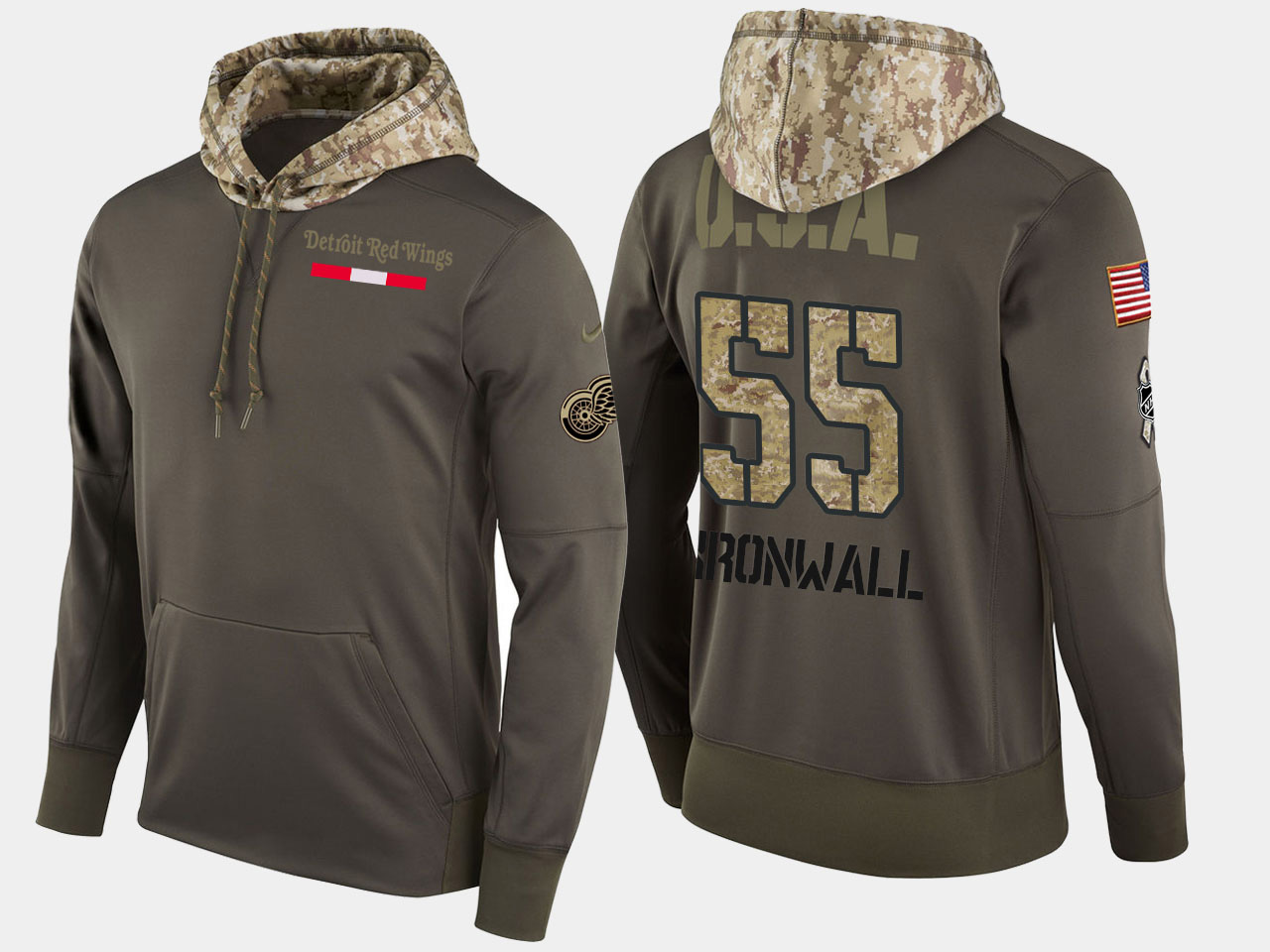 Nike Red Wings 55 Niklas Kronwall Olive Salute To Service Pullover Hoodie - Click Image to Close