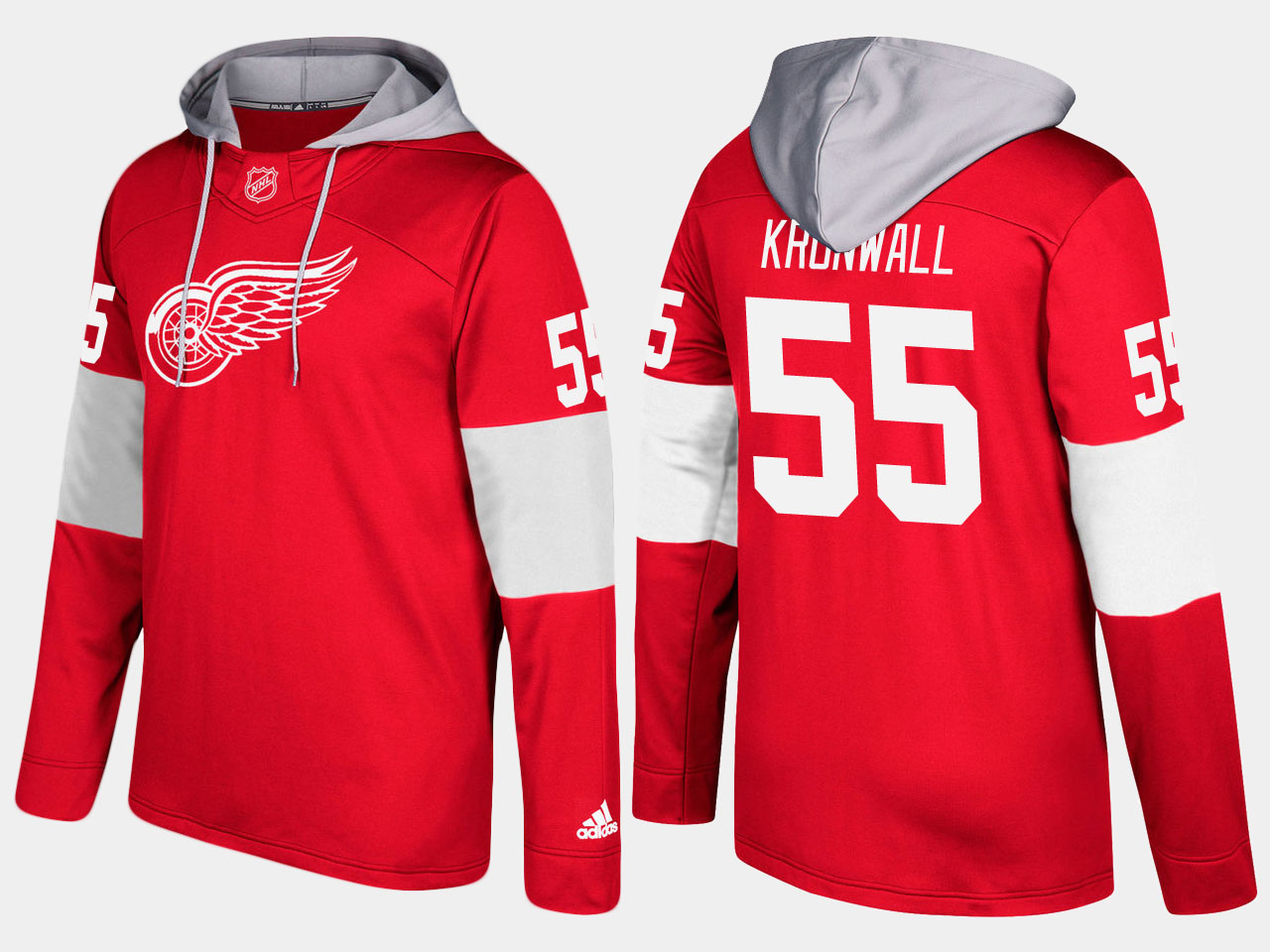 Nike Red Wings 55 Niklas Kronwall Name And Number Red Hoodie