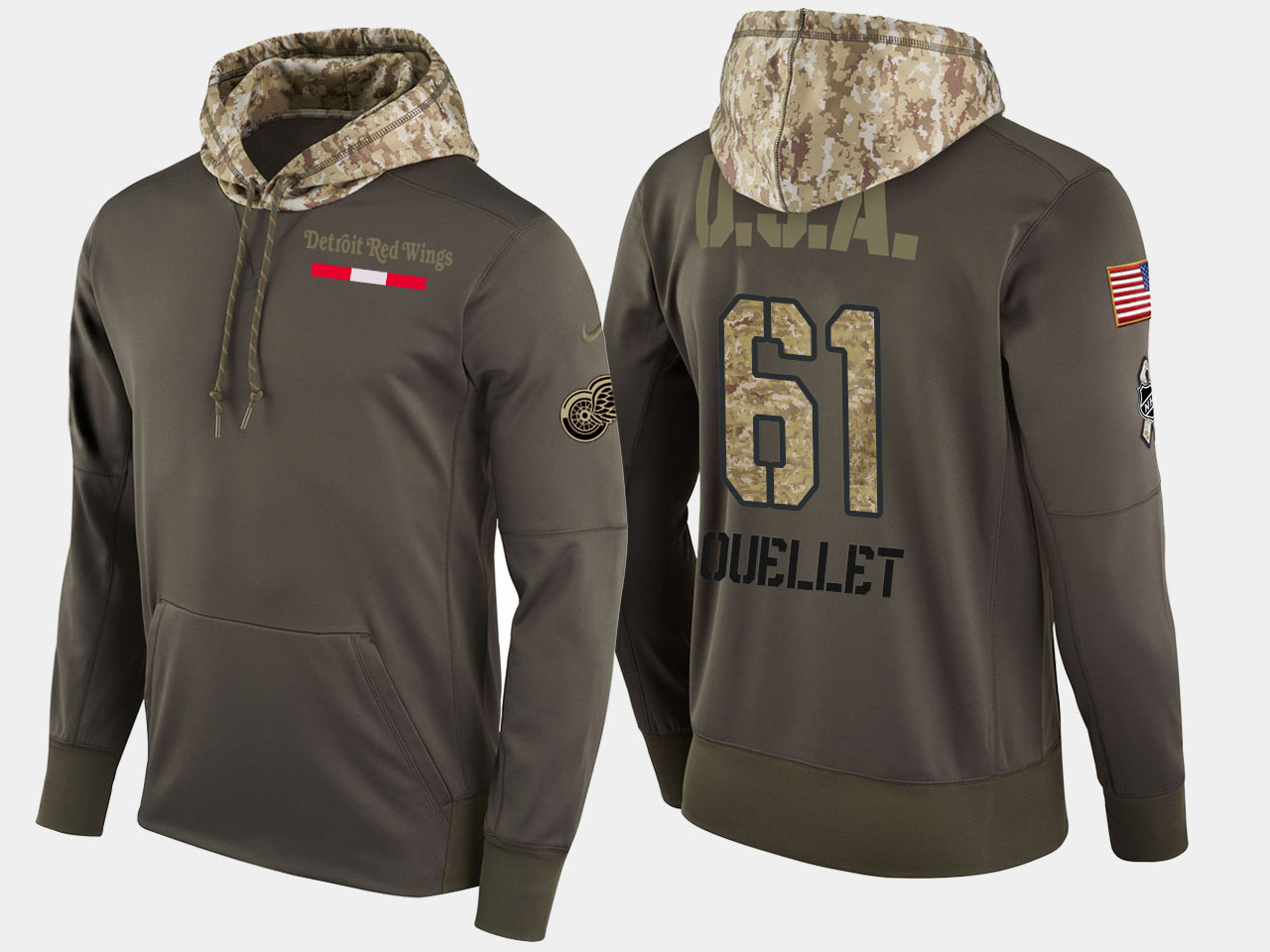 Nike Red Wings 61 Xavier Ouellet Olive Salute To Service Pullover Hoodie