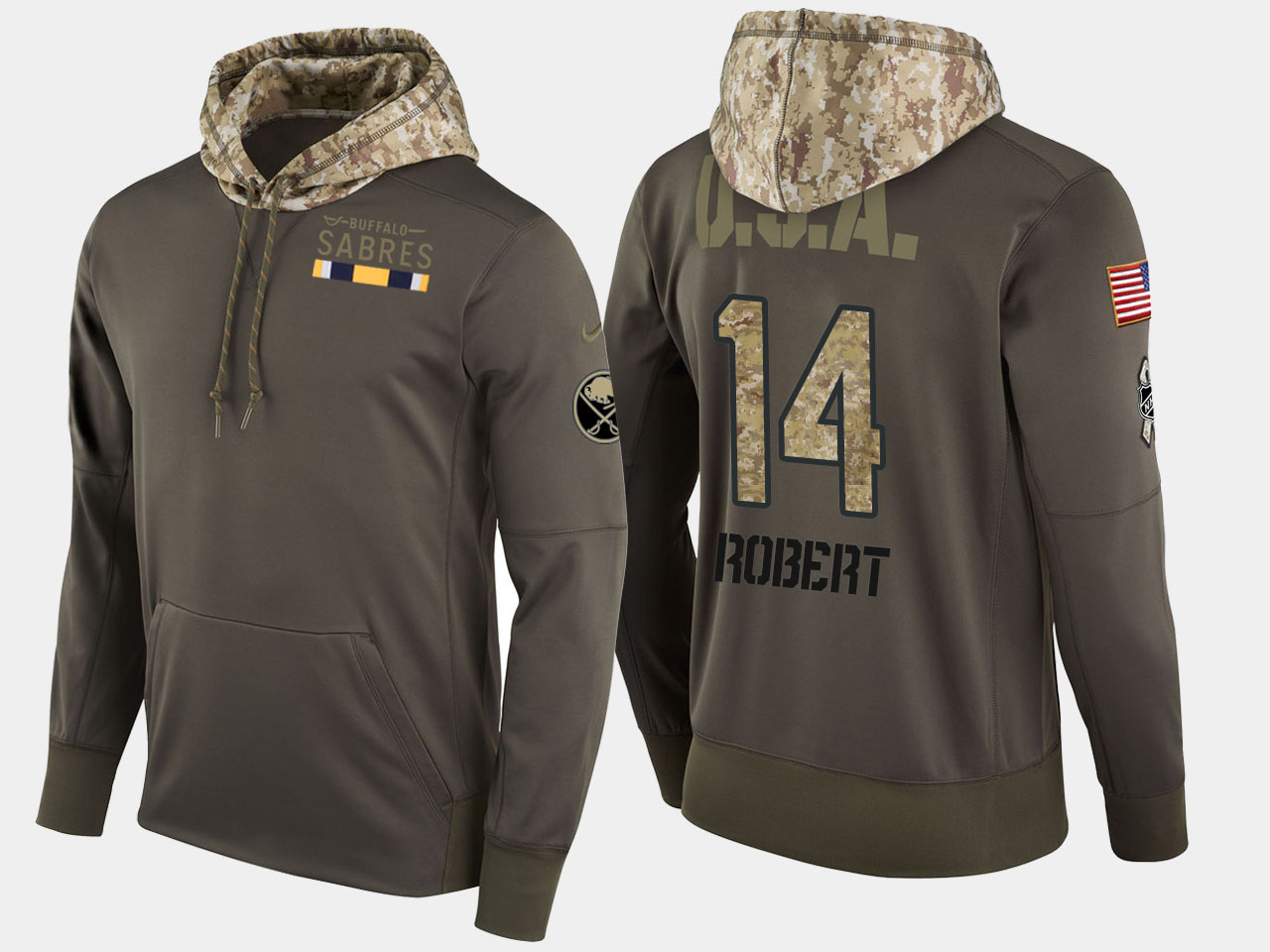 Nike Sabres 14 Rene Robert Retired Olive Salute To Service Pullover Hoodie