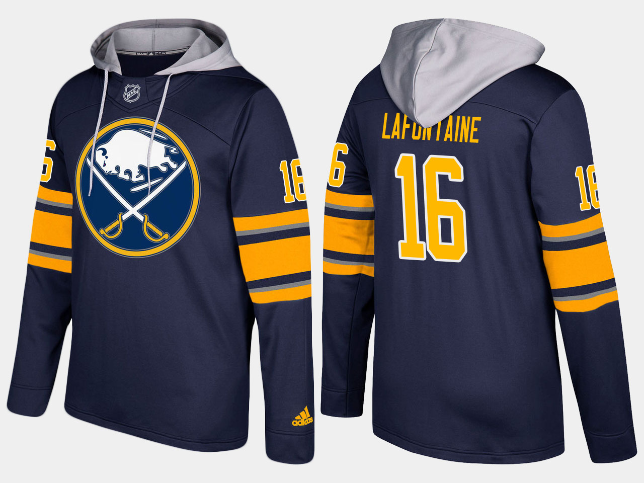 Nike Sabres 16 Pat Lafontaine Retired Blue Name And Number Hoodie